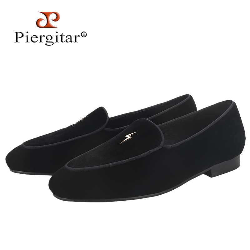 Men'S Formal Wear Slippers - Piergitar Herren-Loafer aus schwarzem Samt mit