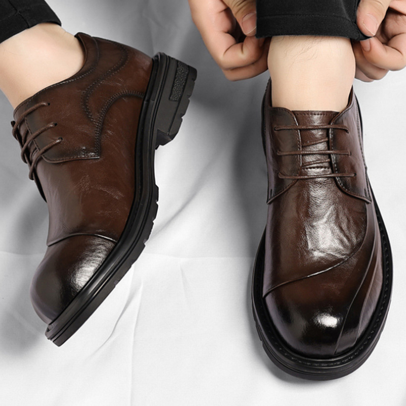 Formal Men Daily Wear Shoes - Braune, glänzende, echte Lederschuhe mit Schnürung,