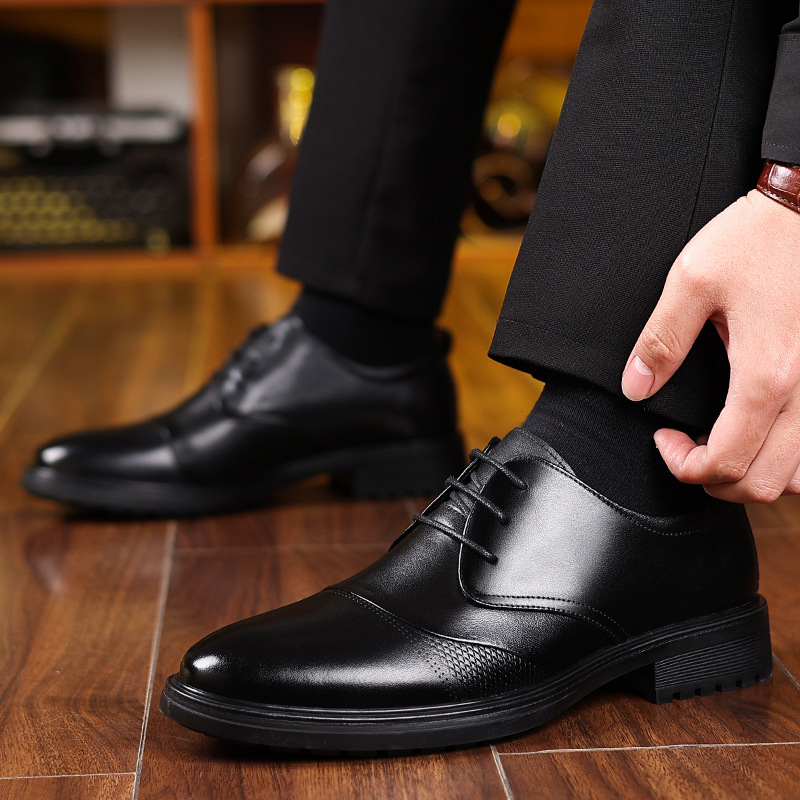Formal Men Daily Wear Shoes - Herren-Oxfords aus schwarzem, strukturiertem Echtleder mit