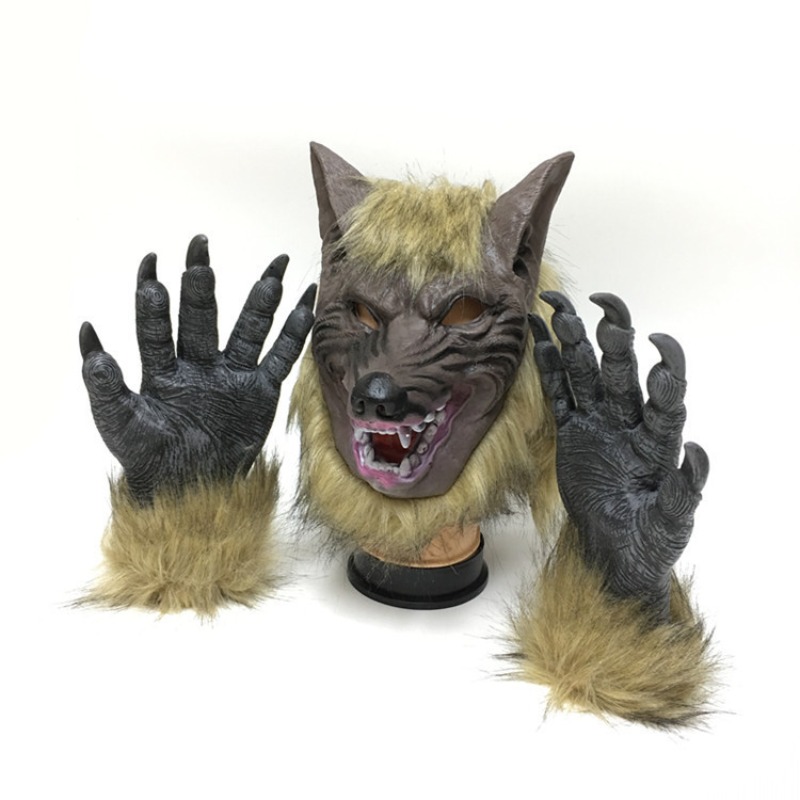 Halloween-Wolfkopfmaske und Ha – Formal Wear Gloves Men Bewertung und Preis